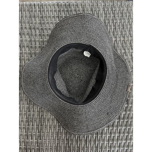 FLABAR Paper Straw Brown & White Mix Floppy Sun Hat with Beaded Hatband 58cms - Picture 3 of 6